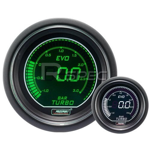 Prosport 52mm Evo LCD Green / White Boost Gauge (Bar)