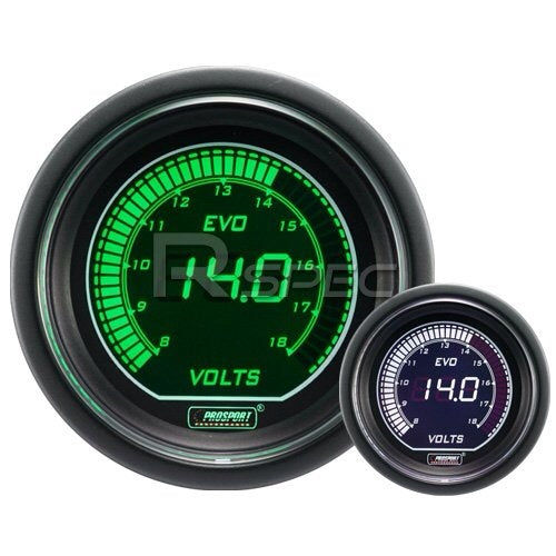 Prosport 52mm Evo LCD Green / White Voltage Gauge