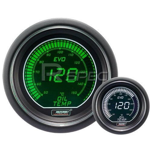 Prosport 52mm Evo LCD Green / White Oil Temp Gauge (°C)