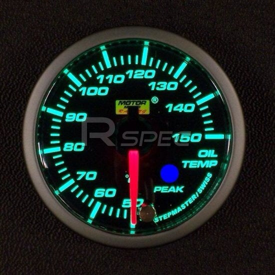 Prosport 52mm Green Stepper Motor (Peak) Oil Temperature Gauge (°C)