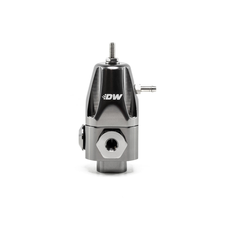 DeatschWerksR1000 Adjustable Fuel Pressure Regulator, Anodized Titanium. Dual -6AN Inlet and -6AN Outlet. Universal Fitment