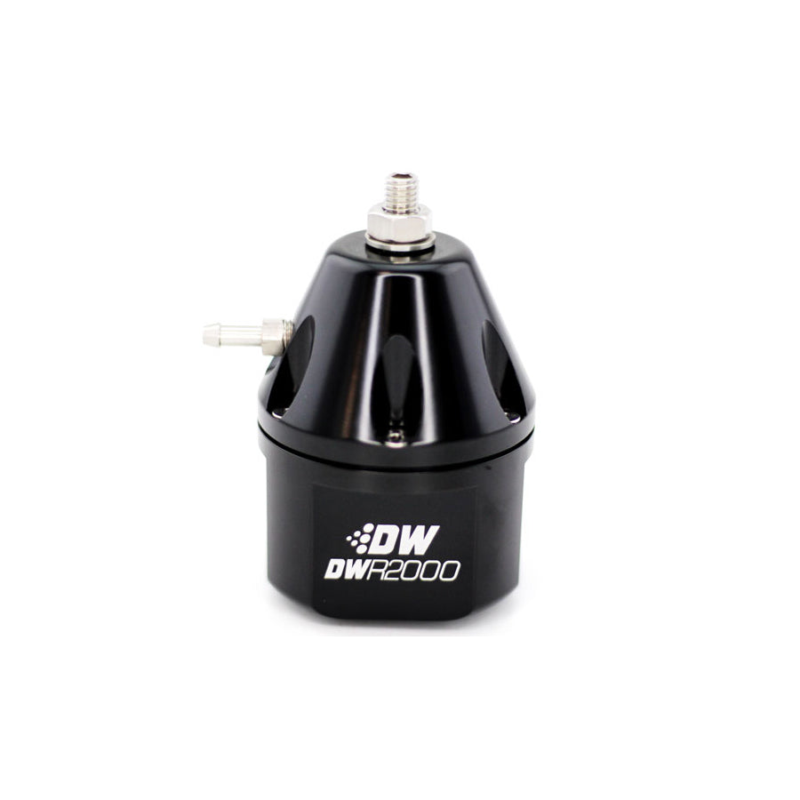 DeatschWerksR2000 Adjustable Fuel Pressure Regulator, Anodized Black. Dual -10AN Inlet and -8AN Outlet. Universal Fitment