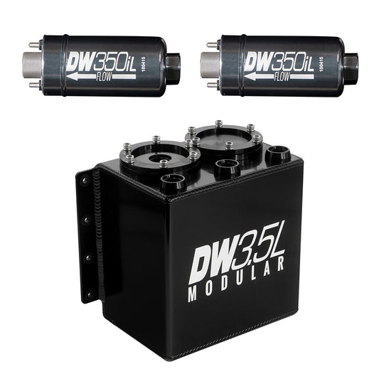 DeatschWerks DW 3.5L Modular Surge Tank, Universal. Includes 2 350IL In-Line Fuel Pump