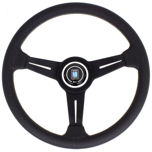 Nardi Classic Perforated Leather Steering Wheel 340mm with Grey Stitching and Black Spokes
