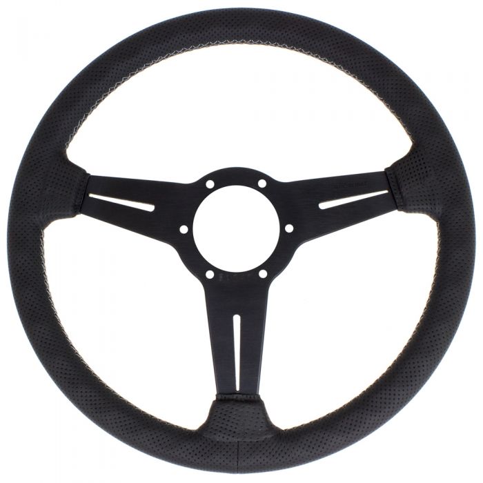 Nardi Classic Perforated Leather Steering Wheel 340mm with Grey Stitching and Black Spokes