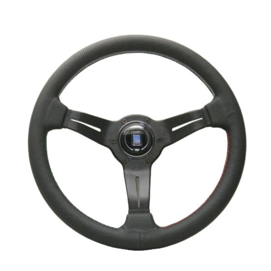 Nardi Deep Corn Perforated Leather Steering Wheel 330mm with Red/White/Green Section Stitching and Black Spokes