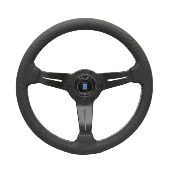 Nardi Deep Corn Perforated Leather Steering Wheel 330mm with Red/White/Green Mixed Stitching and Black Spokes