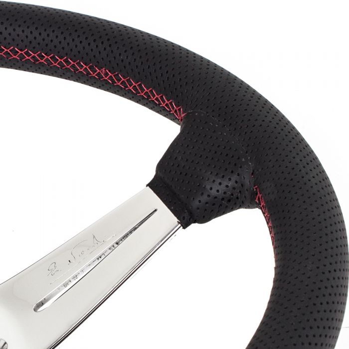 Nardi Deep Corn Perforated Leather Steering Wheel 350mm with Red Stitching and Polished Spokes