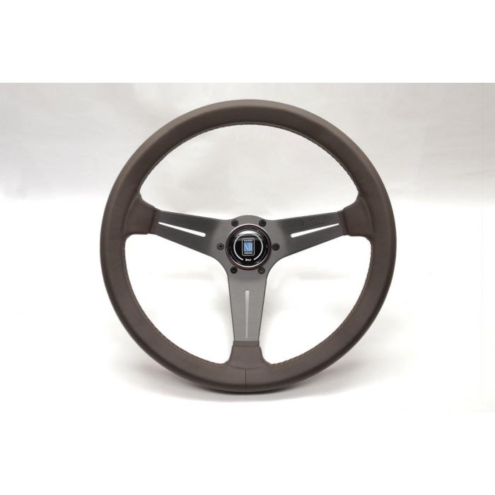 Nardi Deep Corn Revolution Leather Steering Wheel 350mm with Brown Stitching and Grey Spokes