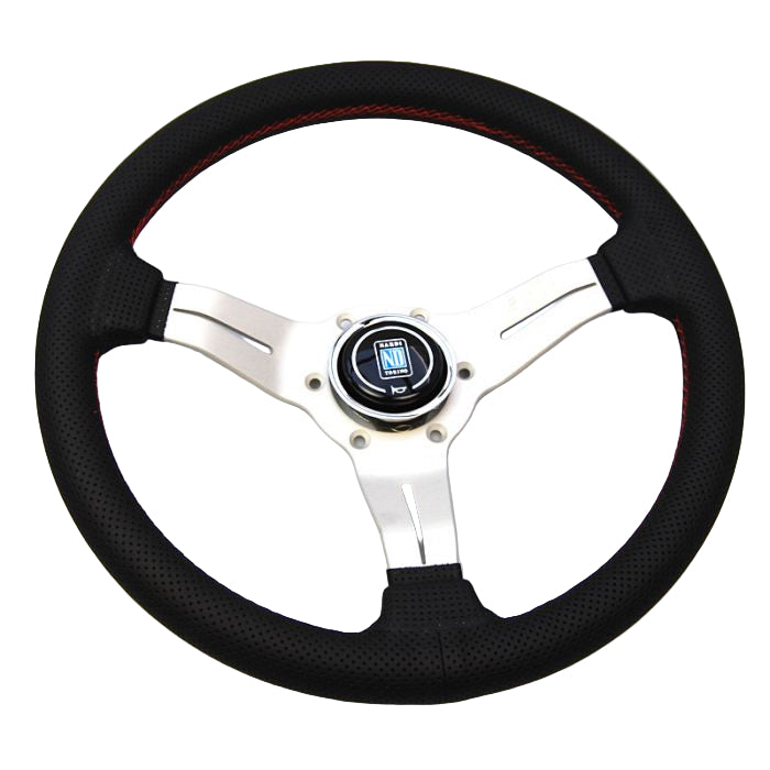 Nardi Deep Corn Perforated Leather Steering Wheel 330mm with Red Stitching and Satin Spokes