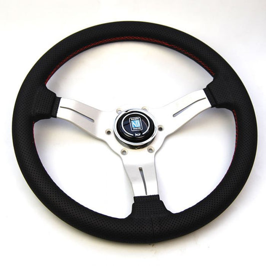 Nardi Deep Corn Perforated Leather Steering Wheel 330mm with Red Stitching and Satin Spokes