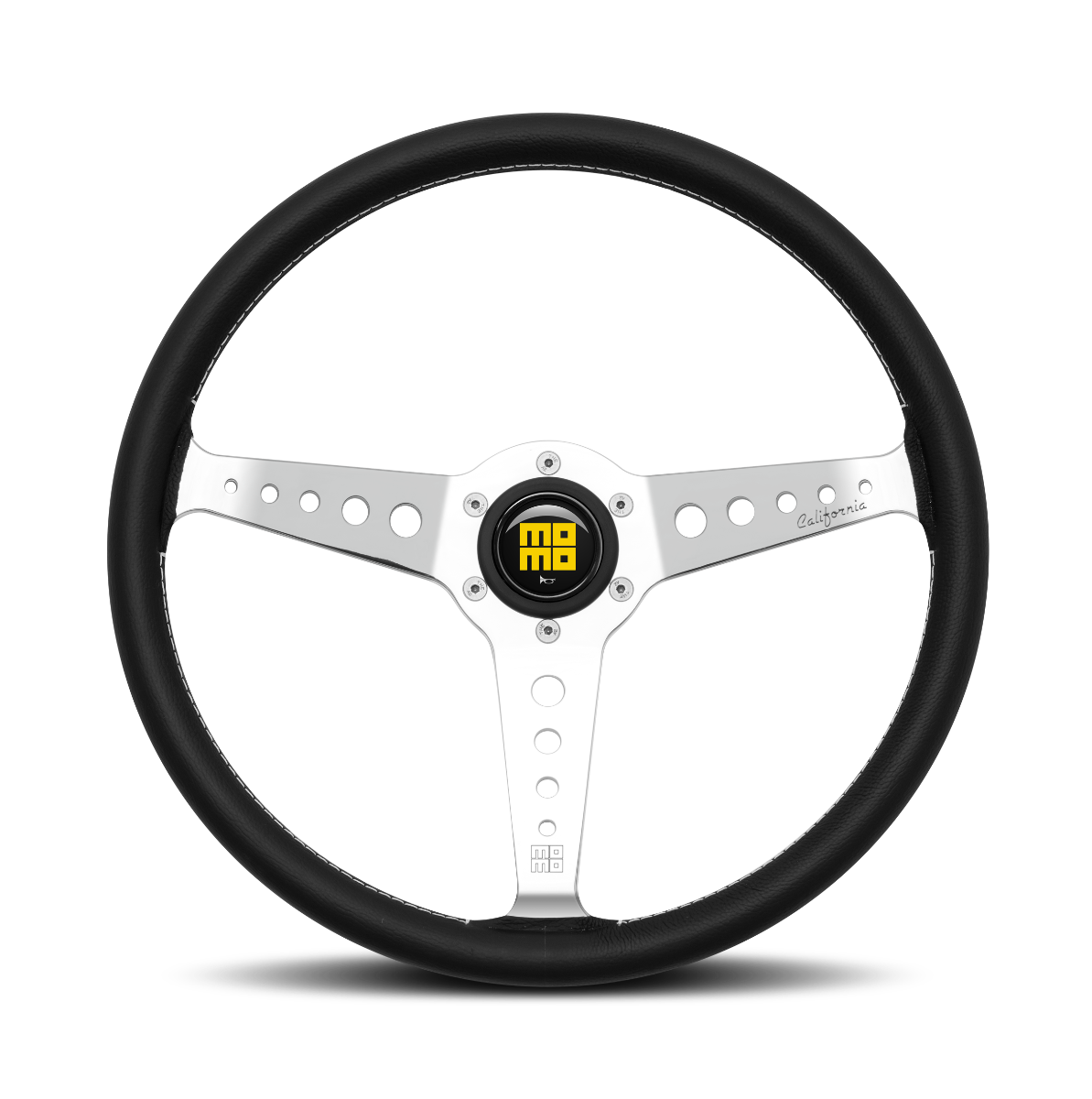 MOMO California Heritage Steering Wheel - Polished Spokes/Black Leather 360mm