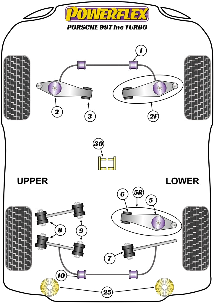 Powerflex Black Rear Upper Link Arm Outer Bush for Porsche 997 inc. Turbo 06-12