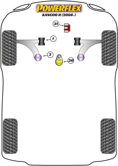 Powerflex Front Arm Rear Caster Bush for Renault Kangoo II (08-)