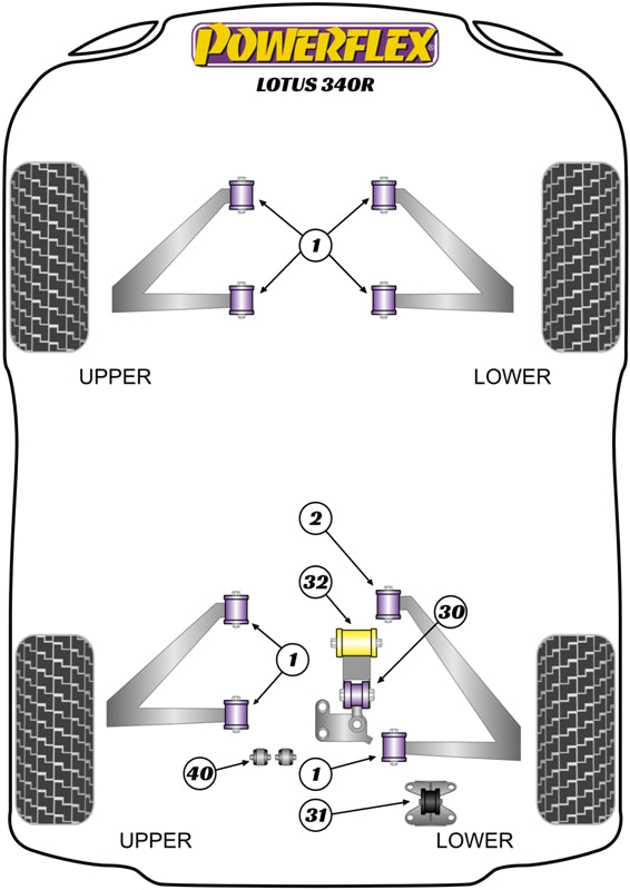 Powerflex Upper Engine Torque Mount Bush for Lotus 340R (2000)