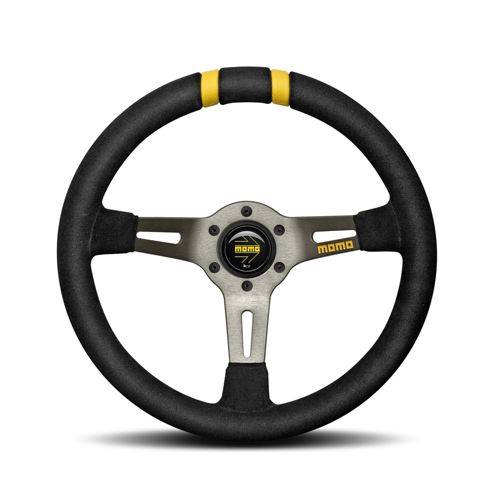 MOMO Drifting Steering Wheel - Black Suede Yellow 330mm