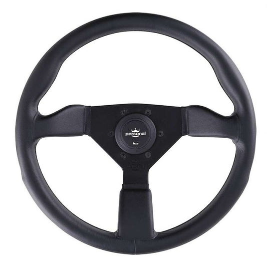 Personal Grinta Leather Steering Wheel 350mm with Black Stitching and Black Spokes