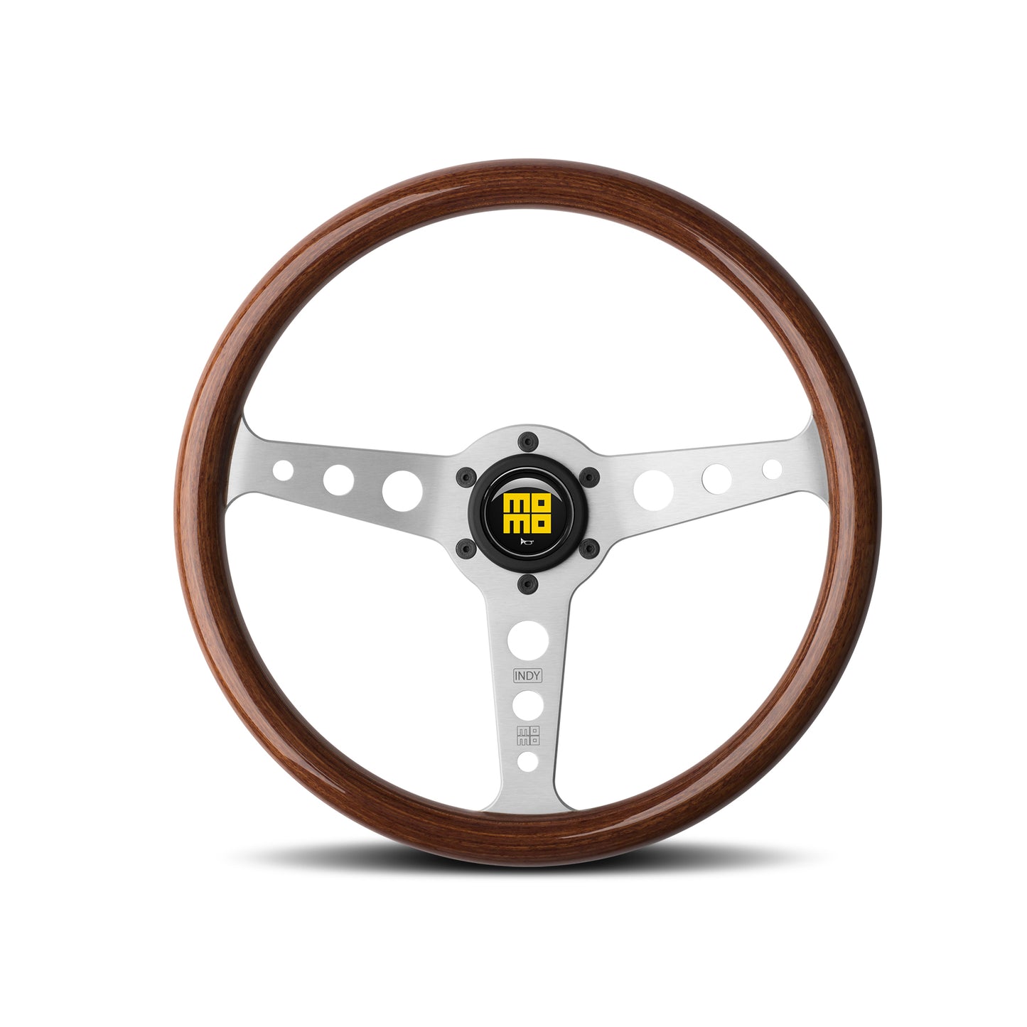 MOMO Indy Heritage Steering Wheel - Mahogany Wood/Silver Spoke 350mm