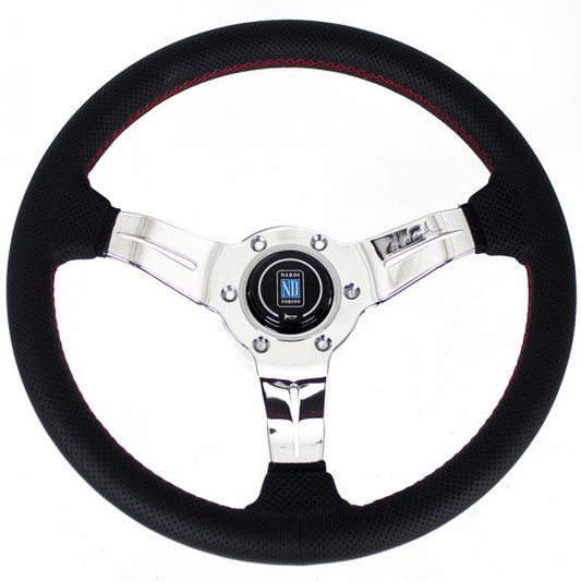 Nardi Deep Corn Perforated Leather Steering Wheel 330mm with Red Stitching and Polished Spokes