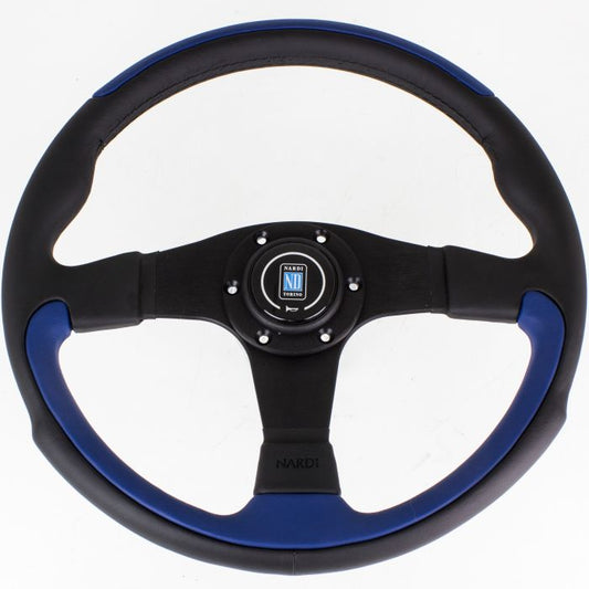 Nardi Leader Black/Blue Leather Steering Wheel 350mm with Black Spokes