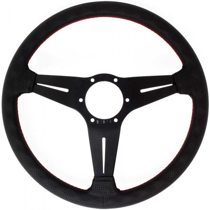 Nardi Deep Corn Perforated Leather Steering Wheel 350mm with Red Stitching and Black Spokes