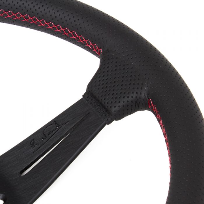 Nardi Deep Corn Perforated Leather Steering Wheel 350mm with Red Stitching and Black Spokes