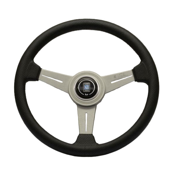 Nardi Classic Perforated Leather Steering Wheel 340mm with Grey Stitching and Satin Spokes
