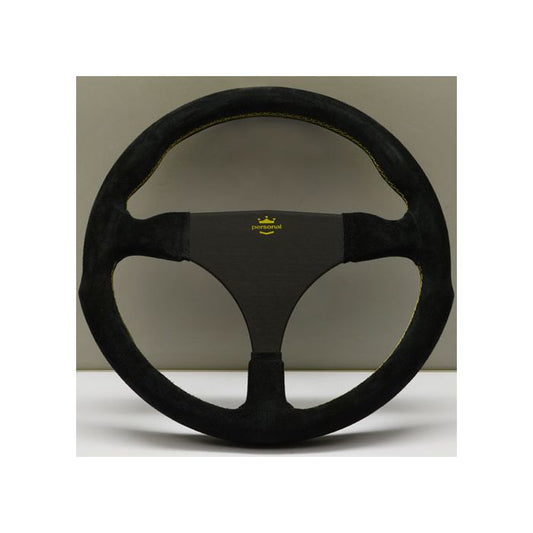 Personal Formula Racing Suede Steering Wheel 320mm with Yellow Stitching and Black Spokes