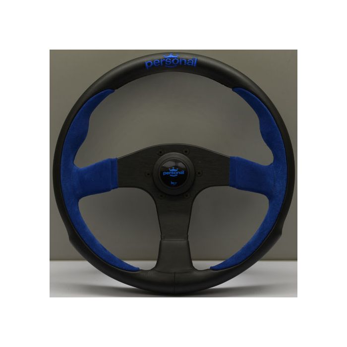 Personal Pole Position Black/Blue Leather Steering Wheel 350mm with Black Spokes