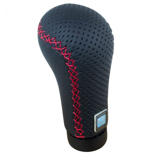 Nardi Prestige Black Perforated Leather Gear Shift Knob With Red Cross Stitching