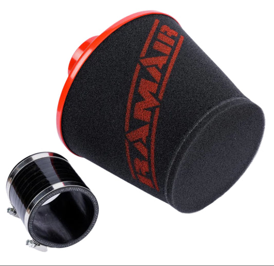Ramair Large Foam Filter Aluminium Base 90mm Red with Silicone Coupler