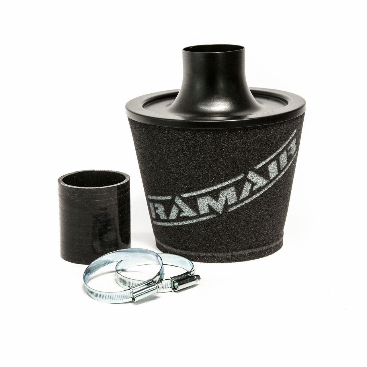 Ramair Large Foam Filter Aluminium Base 70mm Black with Silicone Coupler