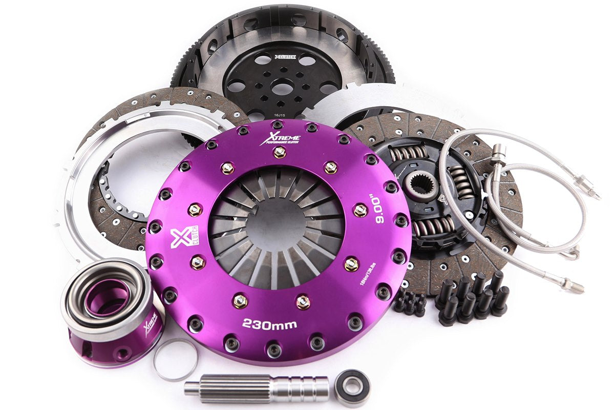 Xtreme Performance - 230mm Sprung hub Organic Twin Plate Clutch Kit Incl Flywheel & CSC 1000Nm - Subaru Impreza 2.0 Turbo GT AWD (GF8) (00-98)