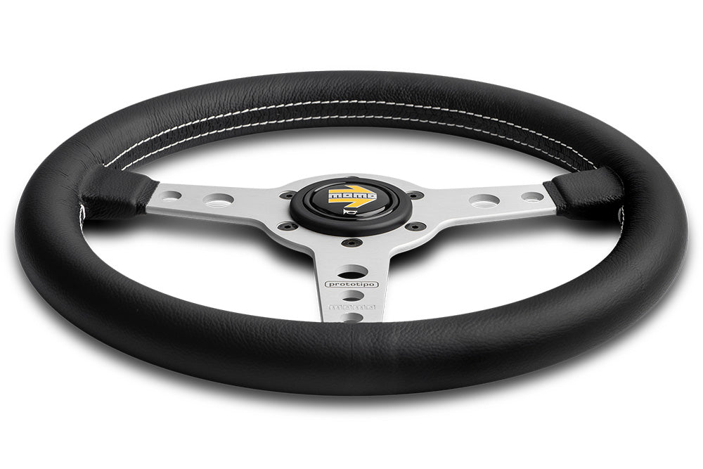 MOMO Prototipo Steering Wheel - Silver Spokes/Black Leather 320mm