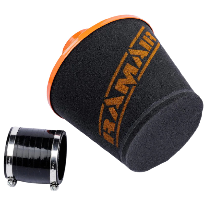 Ramair Large Foam Filter Aluminium Base 70mm Orange with Silicone Coupler