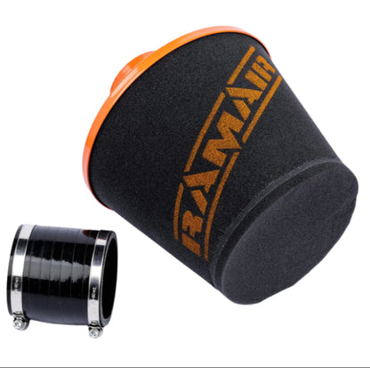 Ramair Large Foam Filter Aluminium Base 70mm Orange with Silicone Coupler