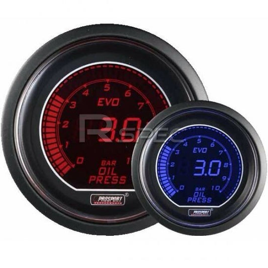 Prosport 52mm Evo LCD Red / Blue Oil Pressure Gauge (Bar)