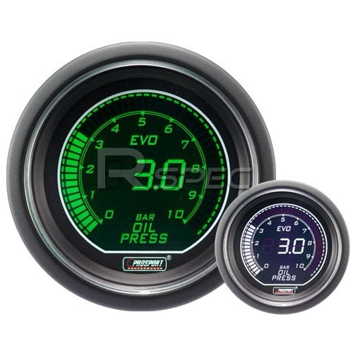 Prosport 52mm Evo LCD Green / White Oil Pressure Gauge (Bar)