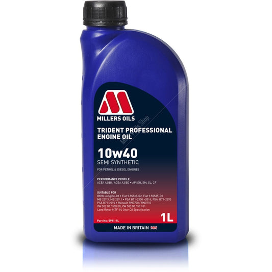 Millers Trident Professional Semi Synthetic 10w40 Engine Oil (1L)