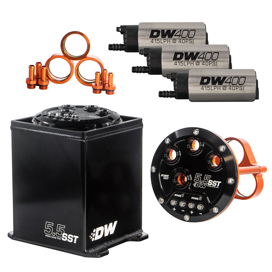 DeatschWerks DW 5.5L Staged Surge Tank, Universal. Includes 3 DeatschWerks DW400 Fuel Pumps