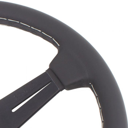 Nardi Classic Leather Steering Wheel 340mm with Grey Stitching and Black Spokes