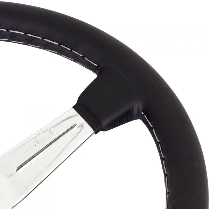 Nardi Classic Leather Steering Wheel 360mm with Grey Stitching and Polished Spokes