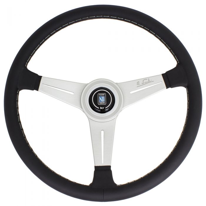 Nardi Classic Leather Steering Wheel 340mm with Grey Stitching and Satin Spokes