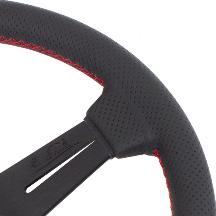 Nardi Classic Perforated Leather Steering Wheel 330mm with Red Stitching and Black Spokes