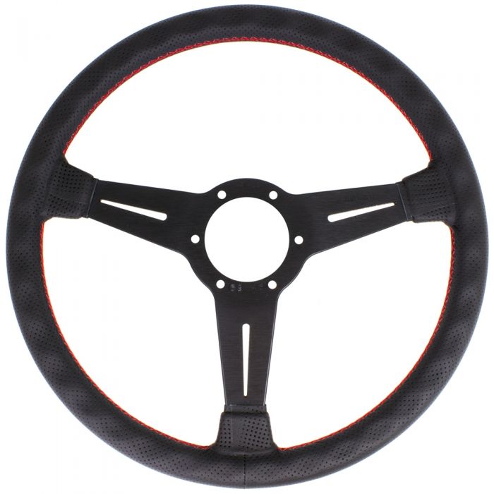 Nardi Classic Perforated Leather Steering Wheel 360mm with Red Stitching and Black Spokes