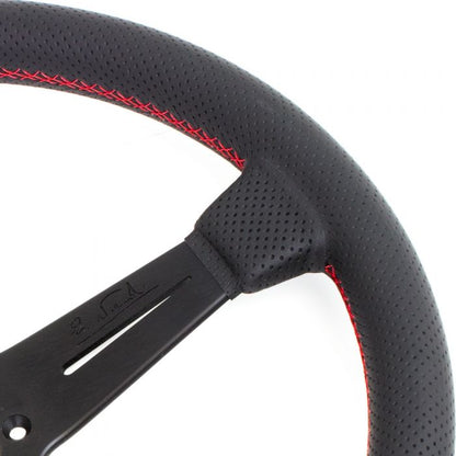 Nardi Classic Perforated Leather Steering Wheel 360mm with Red Stitching and Black Spokes