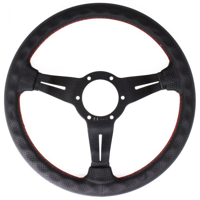 Nardi Deep Corn Perforated Leather Steering Wheel 330mm with Red Stitching and Black Spokes