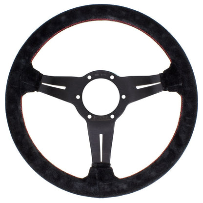 Nardi Deep Corn Suede Steering Wheel 330mm with Red Stitching and Black Spokes