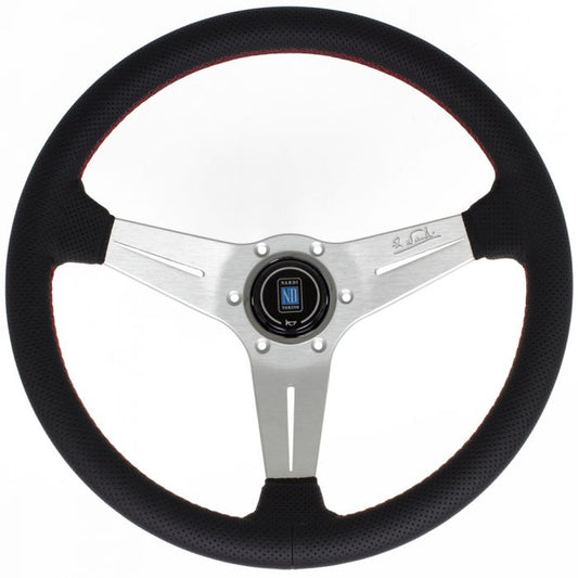 Nardi Deep Corn Perforated Leather Steering Wheel 350mm With Red Stitching And Satin Spokes