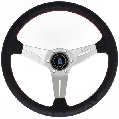 Nardi Deep Corn Perforated Leather Steering Wheel 350mm With Red Stitching And Satin Spokes